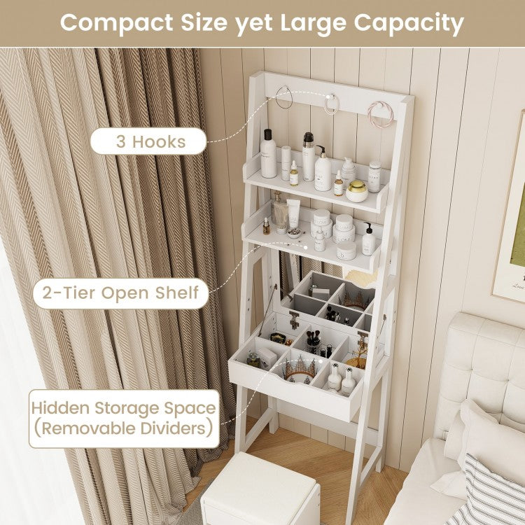 Vanity Desk Set with Flip Top Mirror, Hidden Storage Compartments and Cushioned Stool