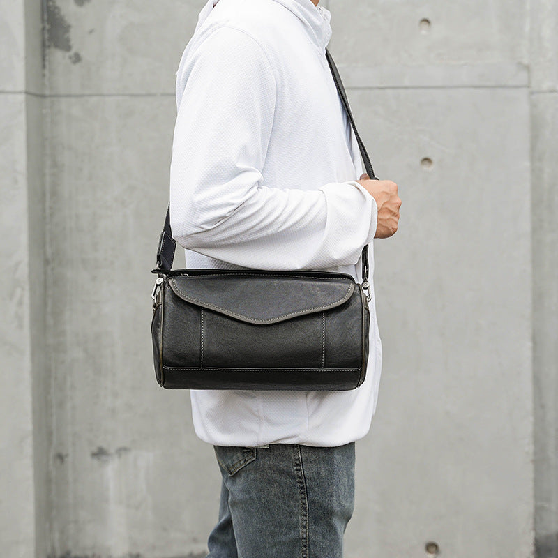 Vintage Crossbody Bag Handheld Vegetable-Tanned Leather Mens