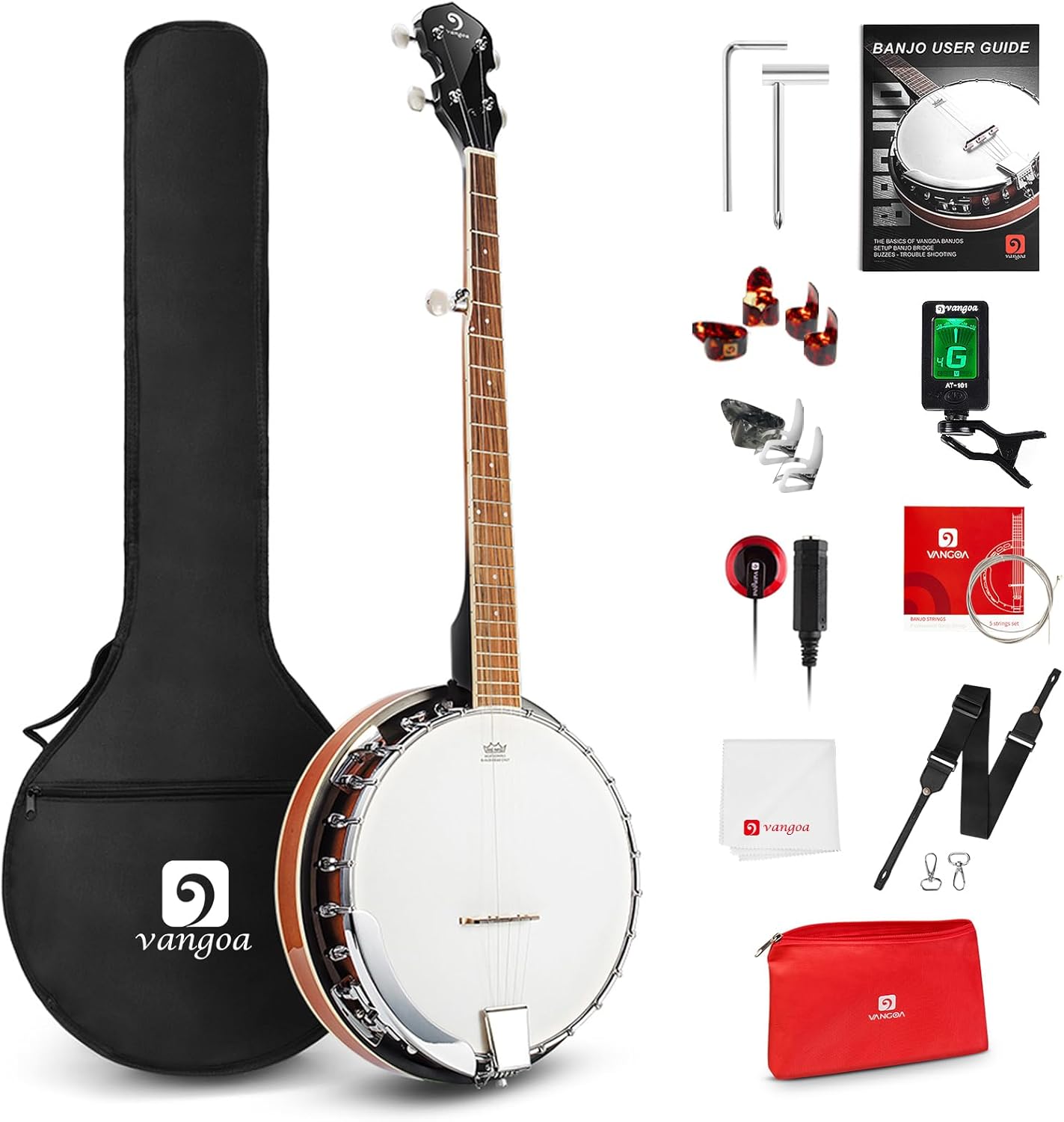 Banjo 5 String Full Size Banjos Set with Resonator, Remo Head, Beginner Banjo Kit with Closed Back, Premium Accessories for Adults, Teenager