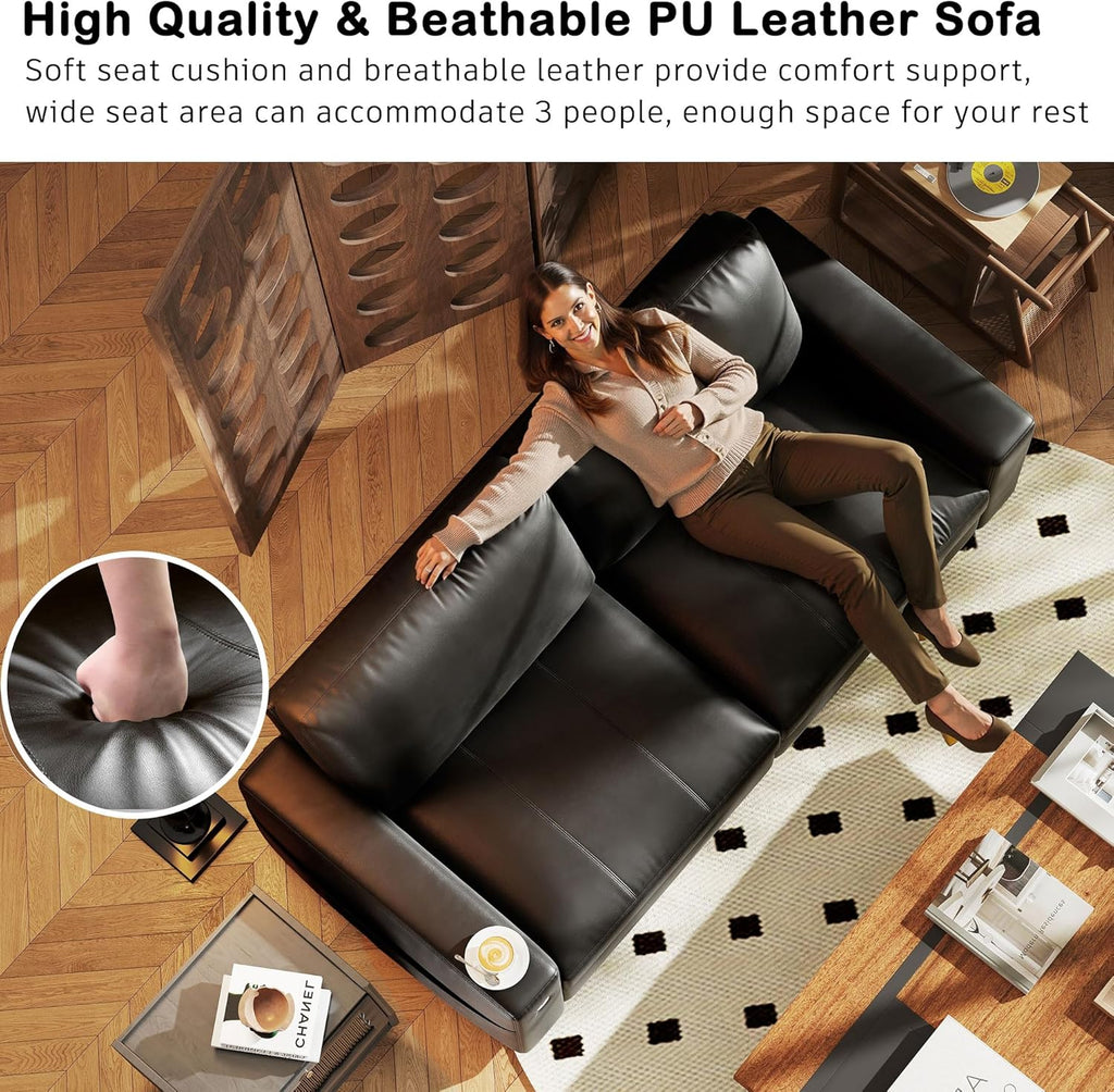 Hanherry 89" Sofa for Living Room, Modern Comfy Sofa with Medium Firm Seat Cushion, Removable Cover,Wide Armrest,USB/Type-C Port,Chenille Fabric Couches for Small Space,Apartment