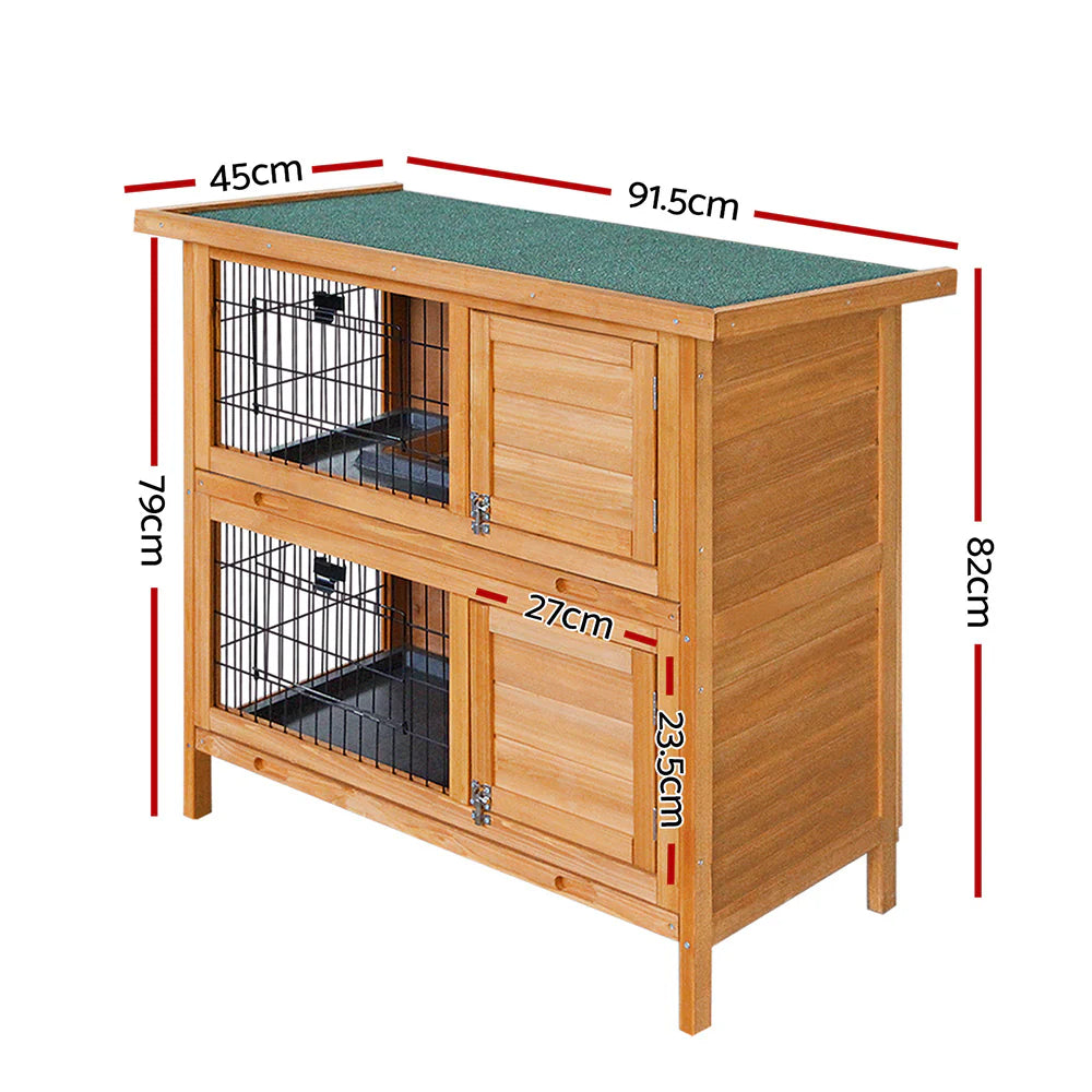 Double Level Wooden Rabbit Hutch with Slide-Out Tray - i.Pet
