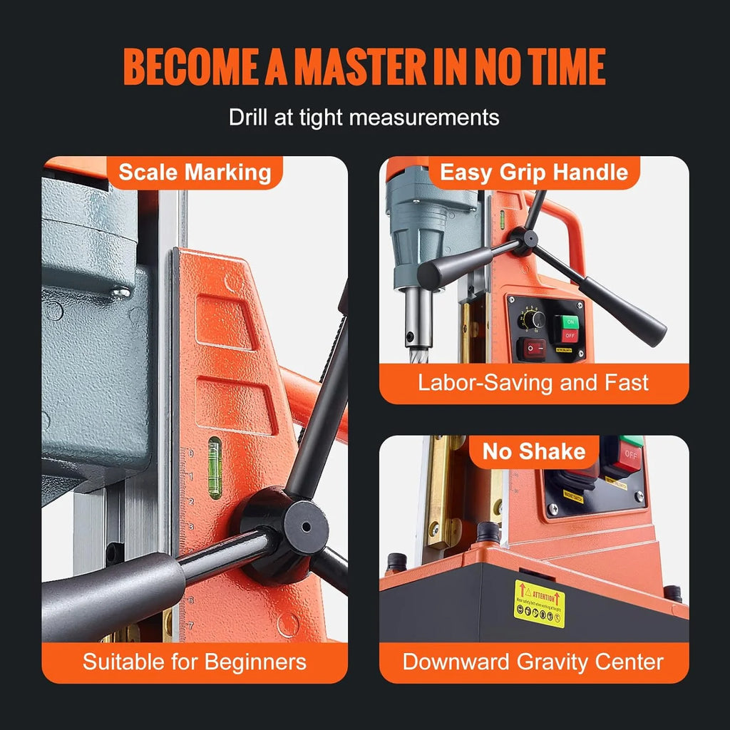 Mag Drill Press, 1550W 2" Boring Diameter, 2922lbf Power Magnetic Drill, 500 PRM, 10-Speed, Electric Drilling Machine for Metal Surface, Industrial and Home Improvement