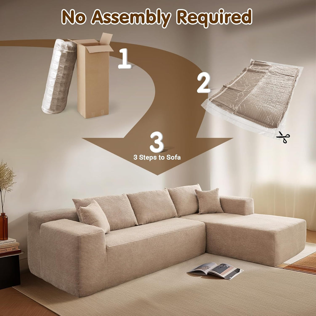 ovios 104" Cloud Sectional Couch with L-Shape Chaise,Modern Modular Sofa with Deep Seat, Upholstered Couches for Living Room Bedroom,No Assembly Required, Black (Corduroy Fabric)