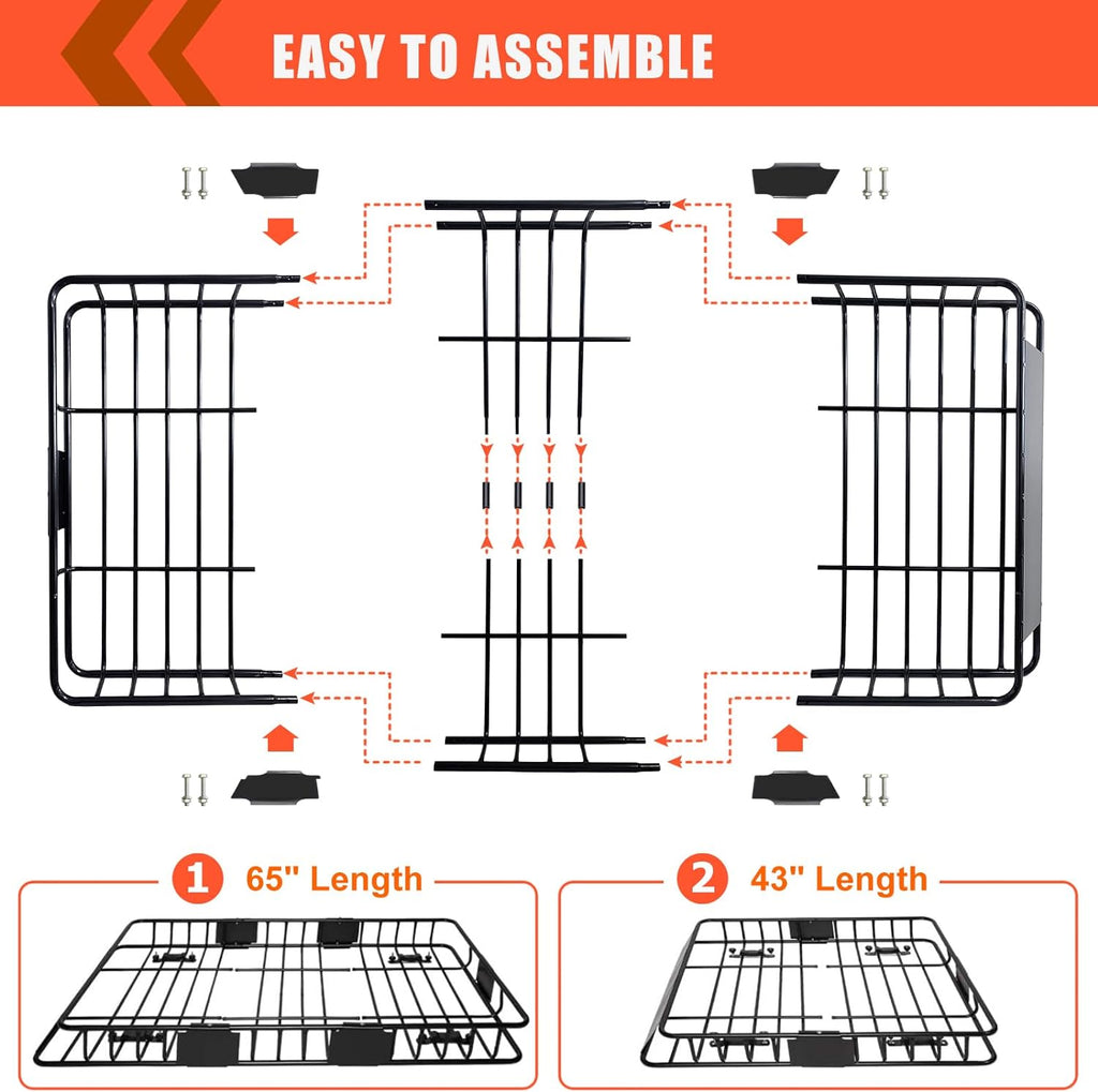 Folding hitch mounted cargo basket 60" With hook stabilizer, net and straps