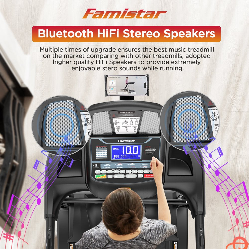 Famistar Folding Treadmill for Home with 15 Levels Auto Incline, 300LB Capcity, 10MPH Fast Speed Controls
