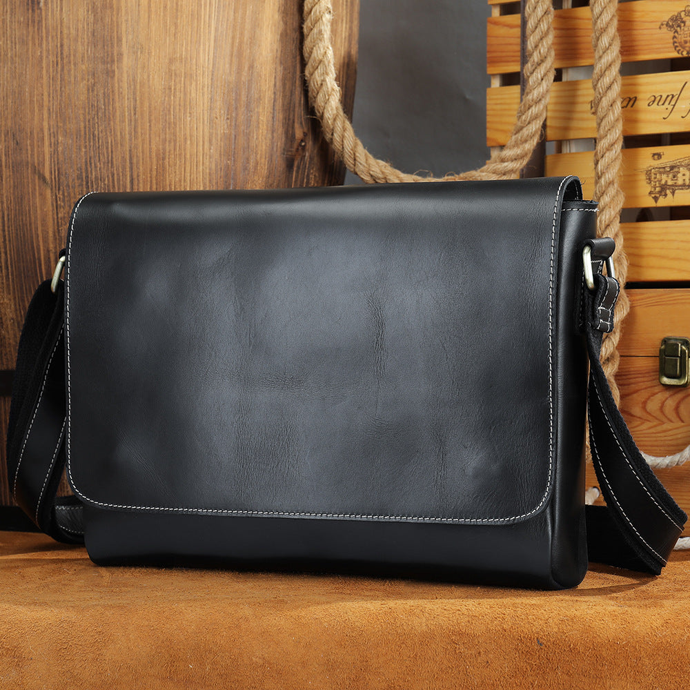 Genuine Leather Mens Shoulder Fashion Saddle Leather Crossbody Casual Messenger Bag