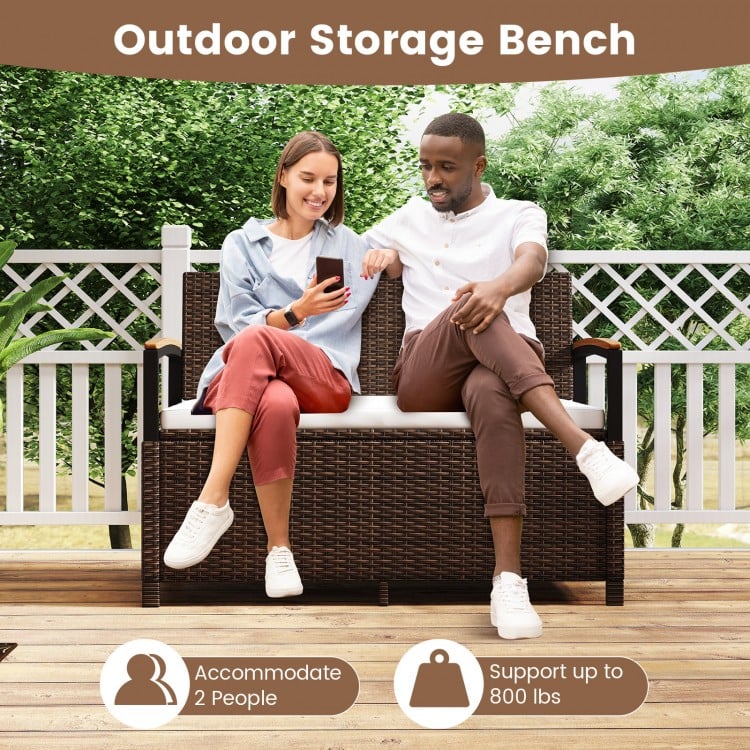 Outdoor Storage Bench Deck Box Patio Furniture with Cushion