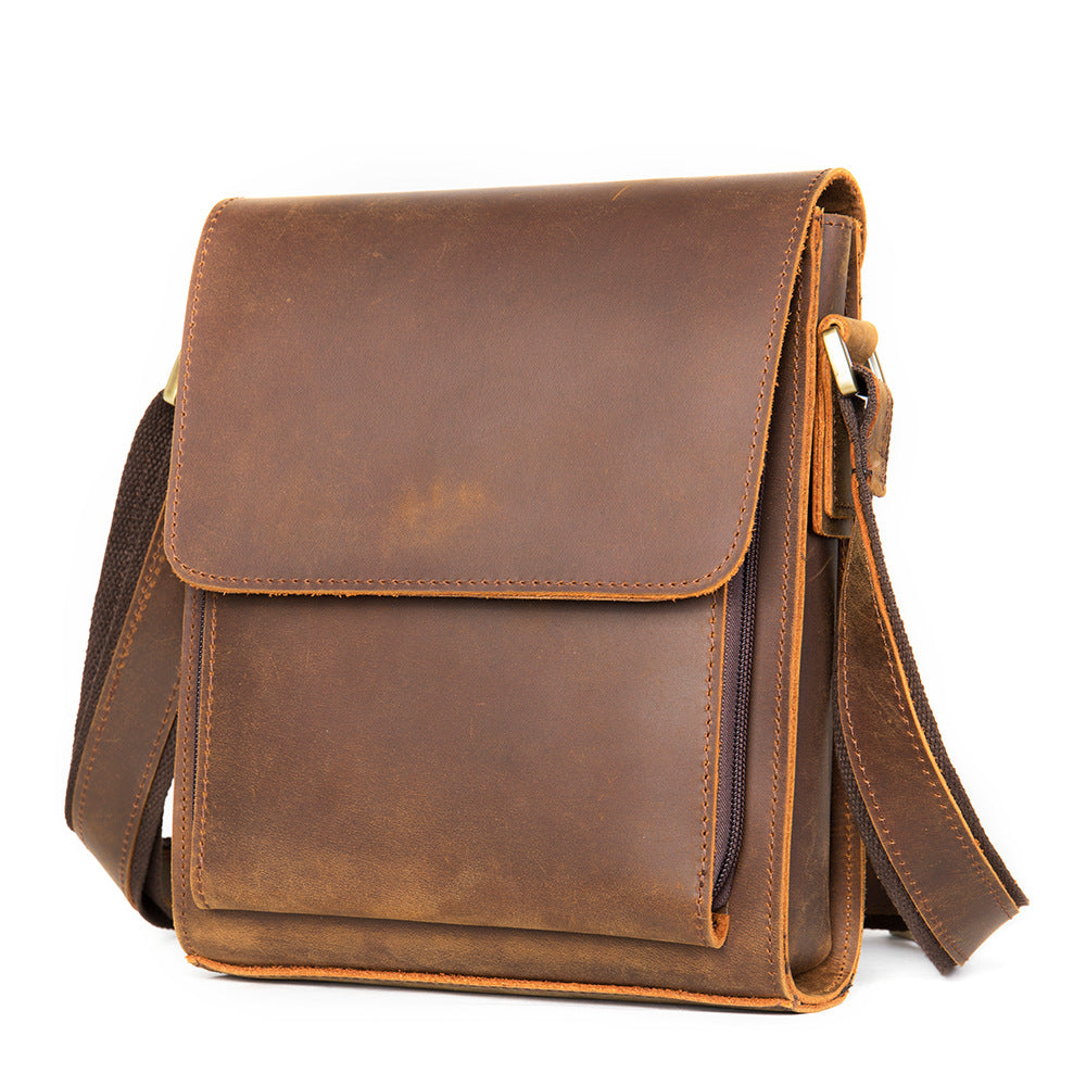 Genuine Leather Mens Shoulder Fashion Saddle Leather Crossbody Casual Messenger Bag