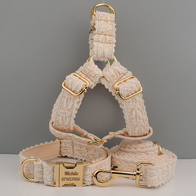 Leaf Lace Strap Gold Buckle Pet Supplies