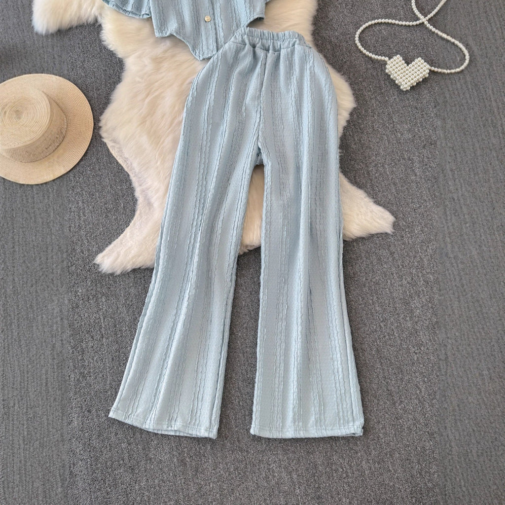 Womens Wide-leg Pants And Slim-fit Single-breasted Top Two-piece Set