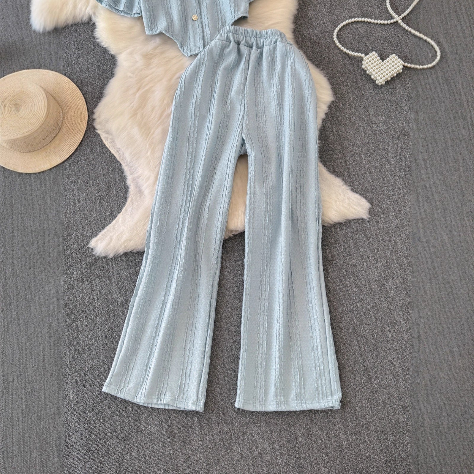 Womens Wide-leg Pants And Slim-fit Single-breasted Top Two-piece Set