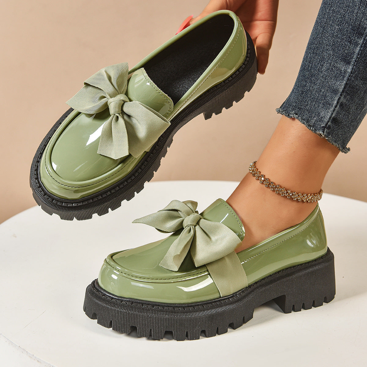 Bow-tie Loafer Shoes For Women Vintage Style