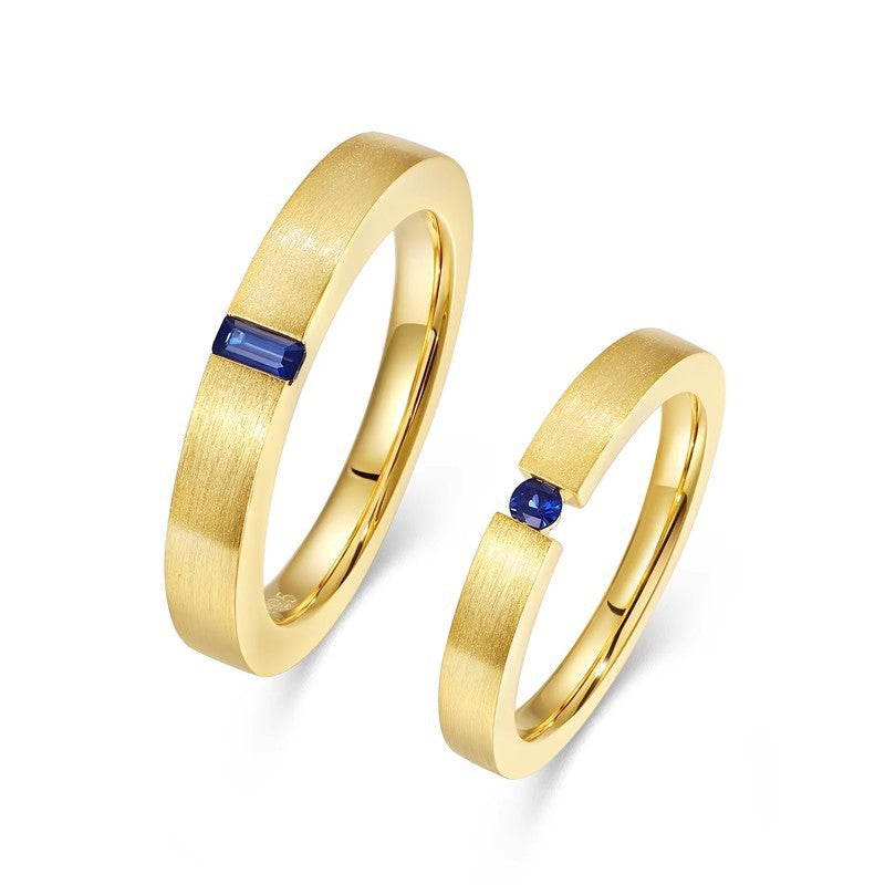Hand-drawn And Engraved Blue Zircon Gold-plated Men's And Women's Matching Rings