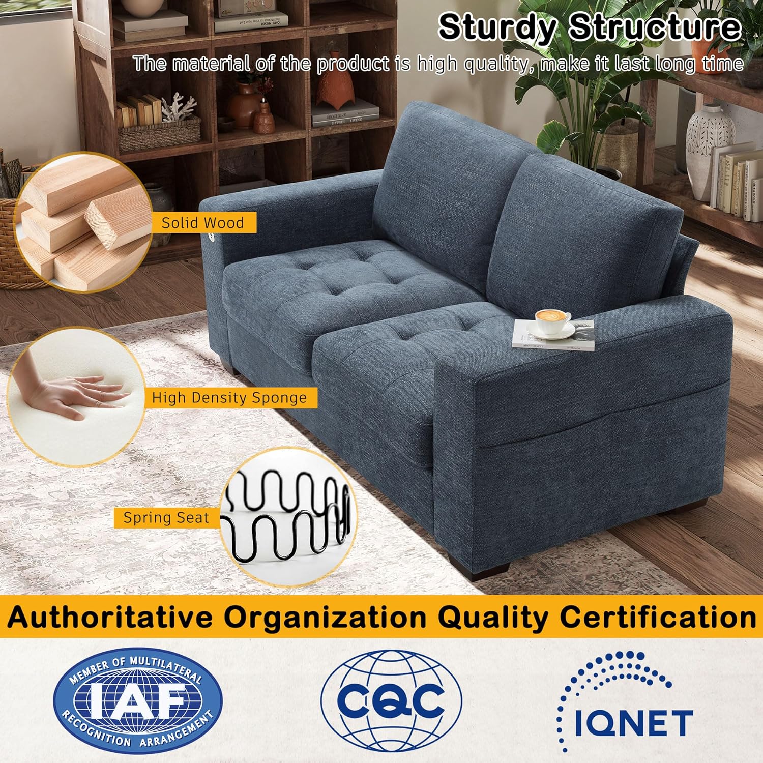 Hanherry 89" Sofa for Living Room, Modern Comfy Sofa with Medium Firm Seat Cushion, Removable Cover,Wide Armrest,USB/Type-C Port,Chenille Fabric Couches for Small Space,Apartment