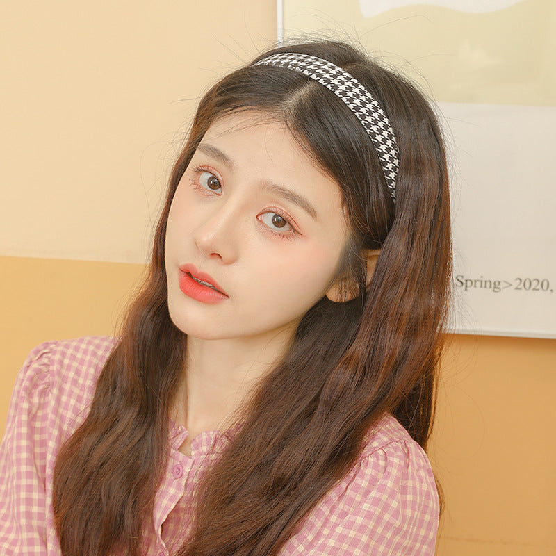 Hong Kong Style Houndstooth Headband Outer Wear Simple Female Hair Band Hair Tie
