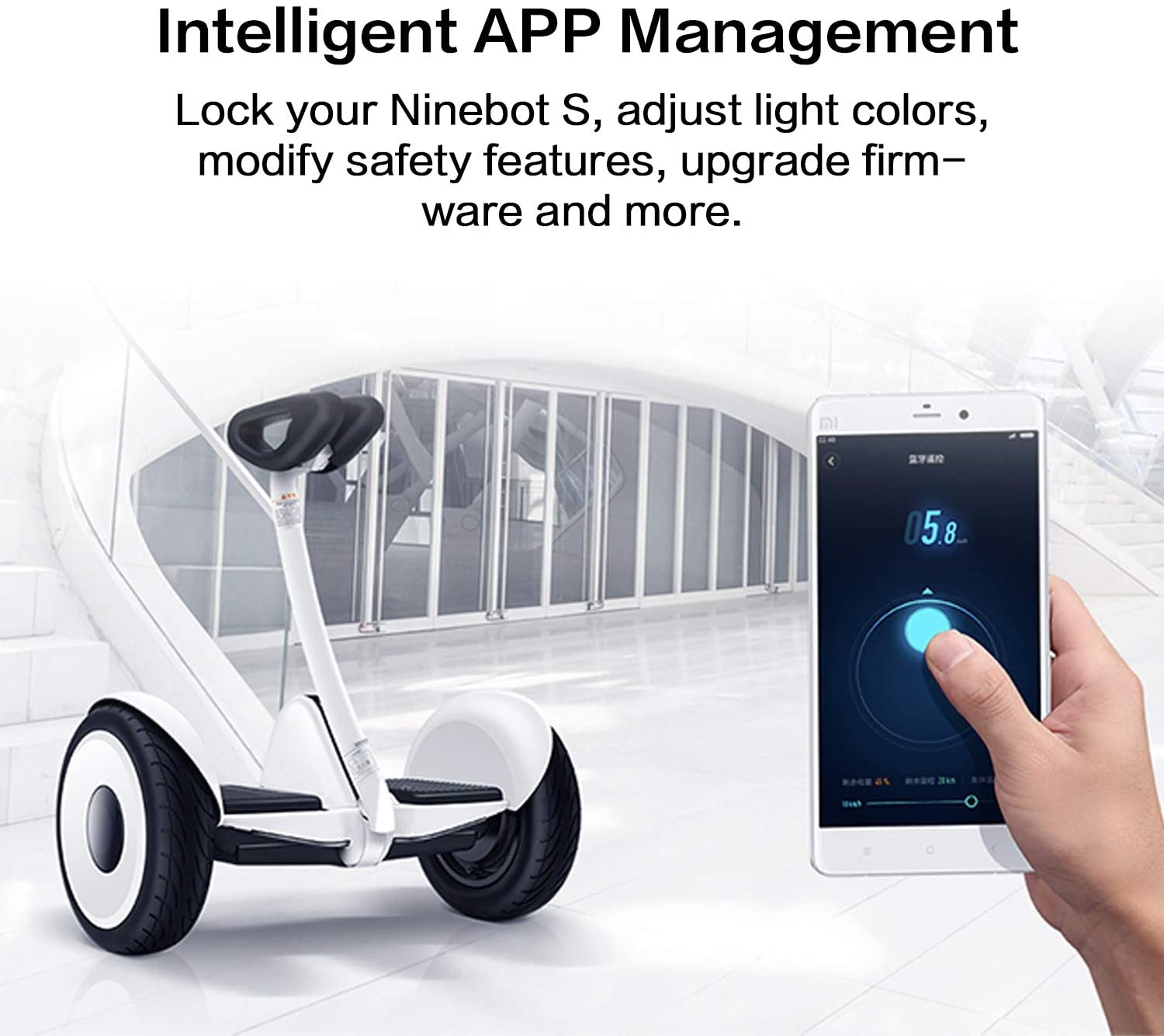 Segway Ninebot S Smart SelfBalancing Electric Scooter with LED light, Portable and Powerful, White