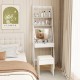 Vanity Desk Set with Flip Top Mirror, Hidden Storage Compartments and Cushioned Stool