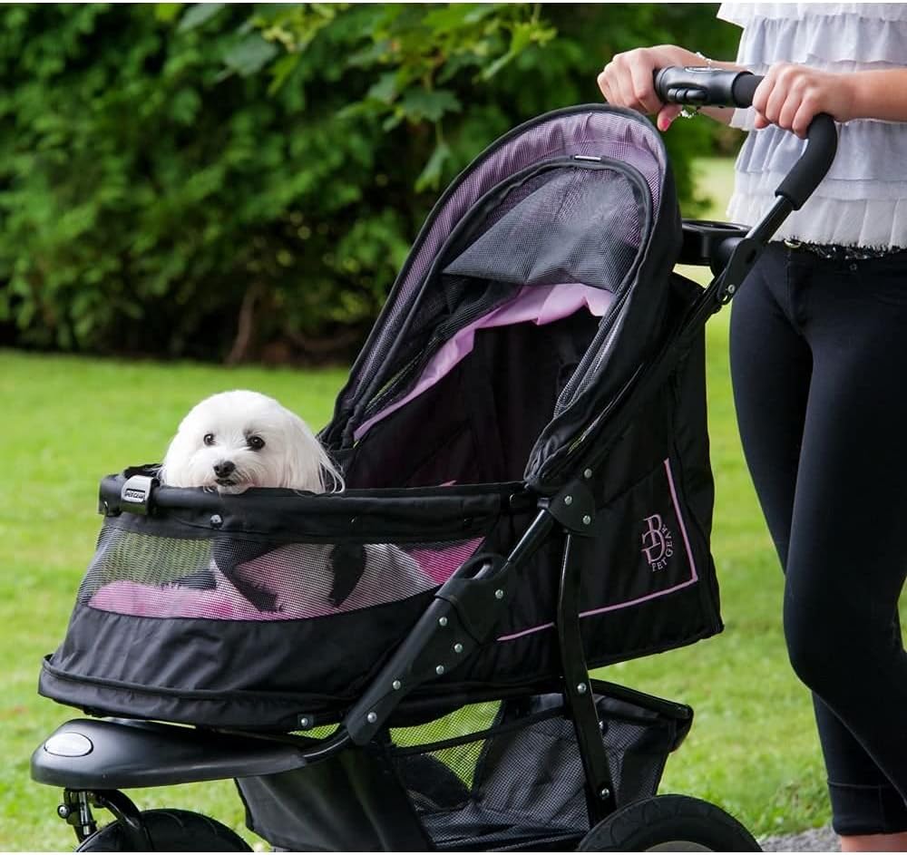 No-Zip NV Pet Stroller for Cats/Dogs, Zipperless Entry, Easy One-Hand Fold, Gel-Filled Tires, Plush Pad + Weather Cover Included, 3 colors