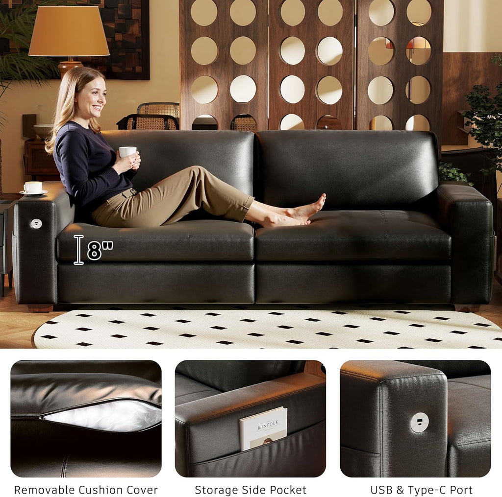 Hanherry 89" Sofa for Living Room, Modern Comfy Sofa with Medium Firm Seat Cushion, Removable Cover,Wide Armrest,USB/Type-C Port,Chenille Fabric Couches for Small Space,Apartment