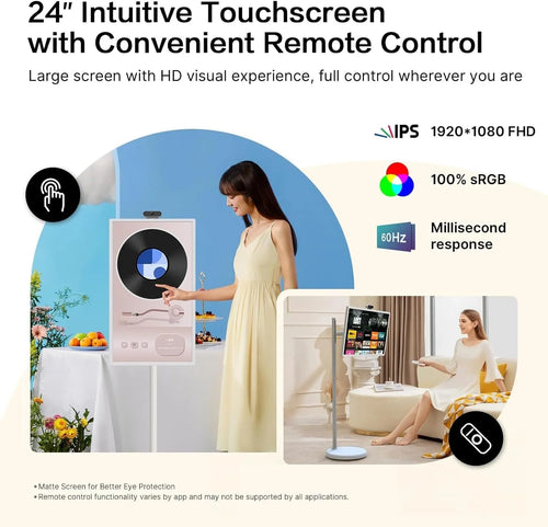 32-Inch Portable TV, 1080P FHD Rolling TV on Wheels with Rotatable Touch Screen, Android 13 OS, 8G RAM+128G Storage, Built-in Battery, Full Swivel Rotation, Voice Remote