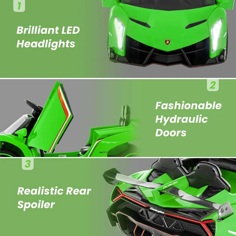 Lamborghini Licensed Kids Ride On 4WD Sports Car, 12V Battery Electric Vehicle Toy with Remote Control, 3 Speeds, Hydraulic Doors