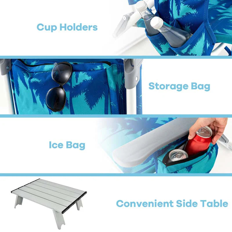 2 Pack 5-Position Outdoor Folding Backpack Beach Chair & Table Set, Patio Lawn Camping Chair Beach Sling Chair