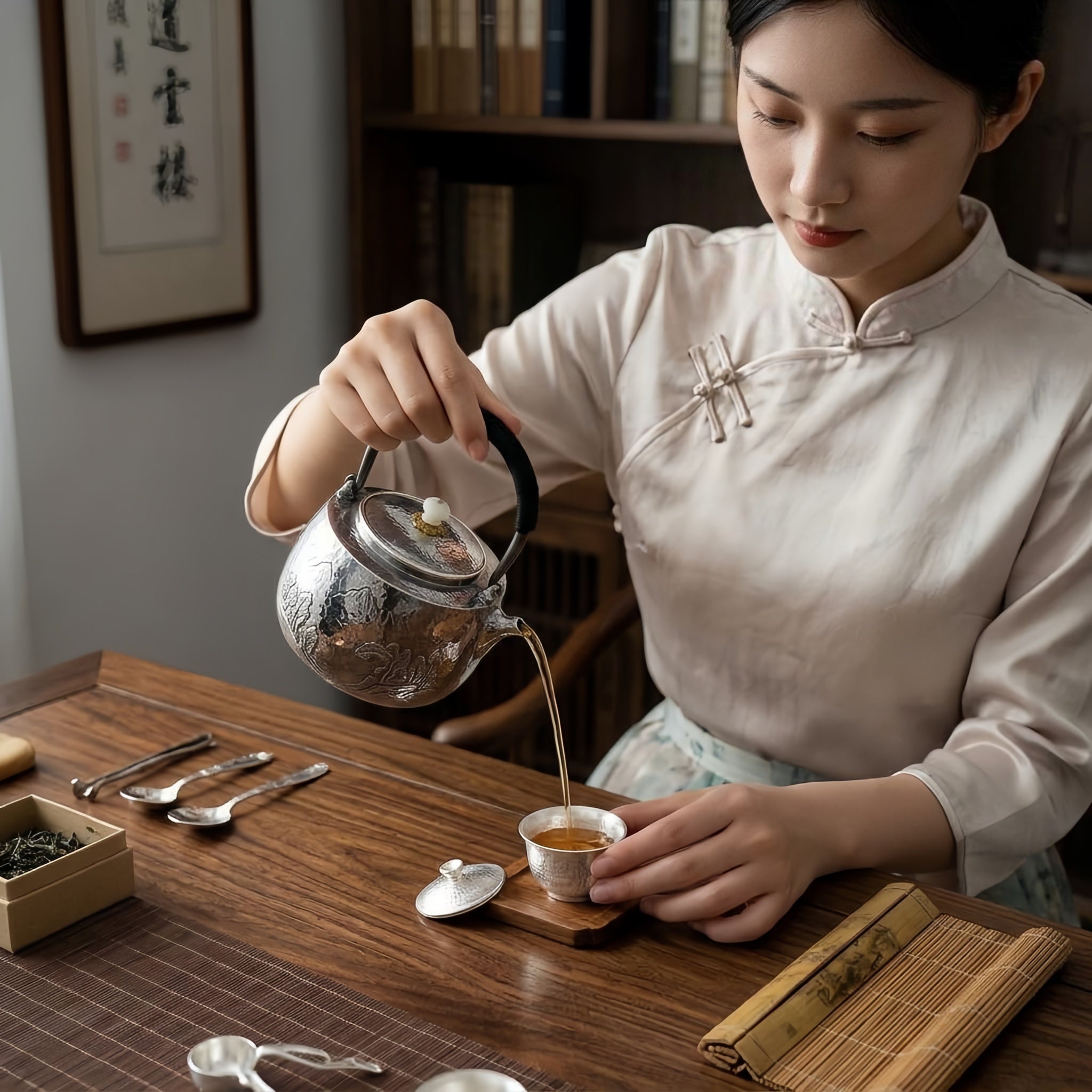 925 Sterling Silver Elegant Handcrafted  Teapot with Mountain Landscape Artistry and Hammered Finish-Fine large teapot - Handicraft