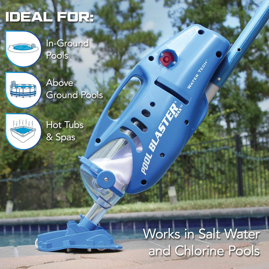 POOL BLASTER Max Cordless Pool Vacuum for Deep Cleaning & Strong Suction, Handheld Rechargeable Swimming Pool Cleaner for Inground and Above Ground Pools, Hoseless Pool Vac by Water Tech