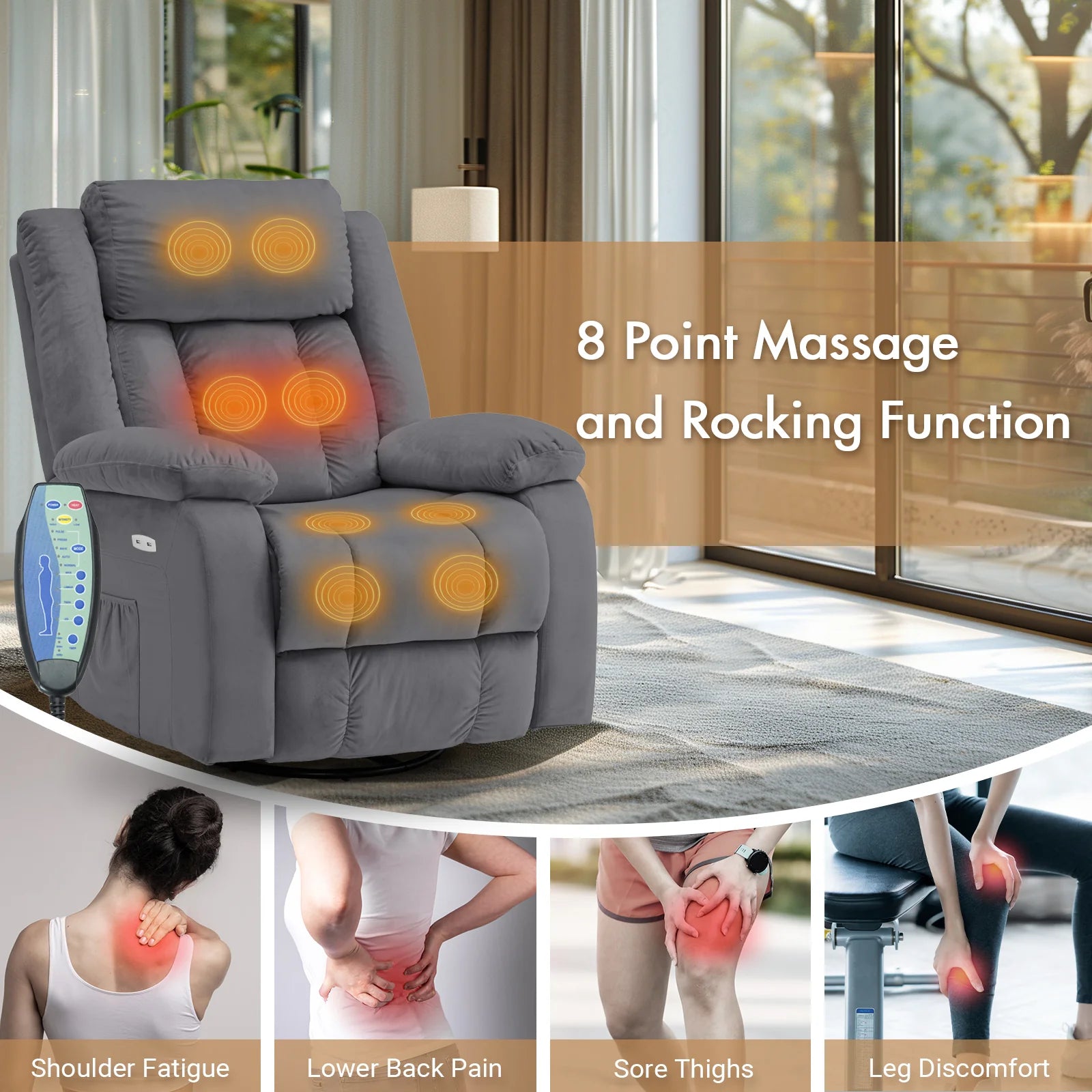 360�� Swivel Heated Recliner Massage Chair