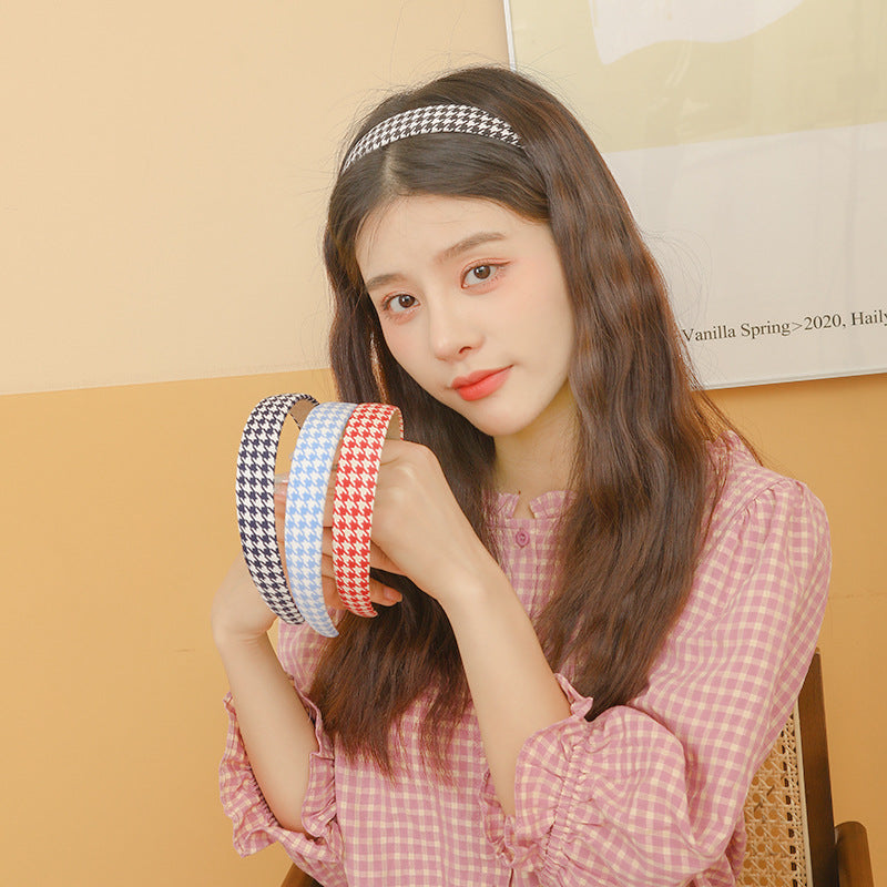 Hong Kong Style Houndstooth Headband Outer Wear Simple Female Hair Band Hair Tie