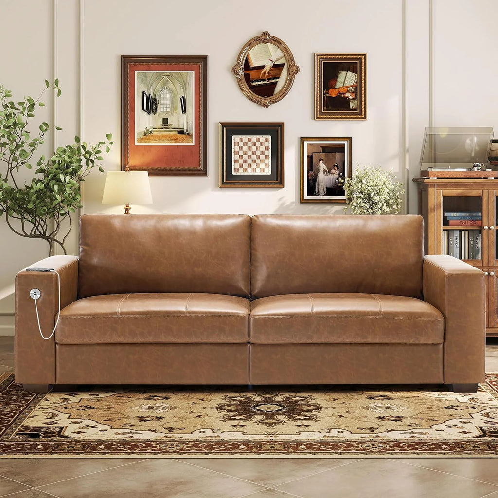 Hanherry 89" Sofa for Living Room, Modern Comfy Sofa with Medium Firm Seat Cushion, Removable Cover,Wide Armrest,USB/Type-C Port,Chenille Fabric Couches for Small Space,Apartment