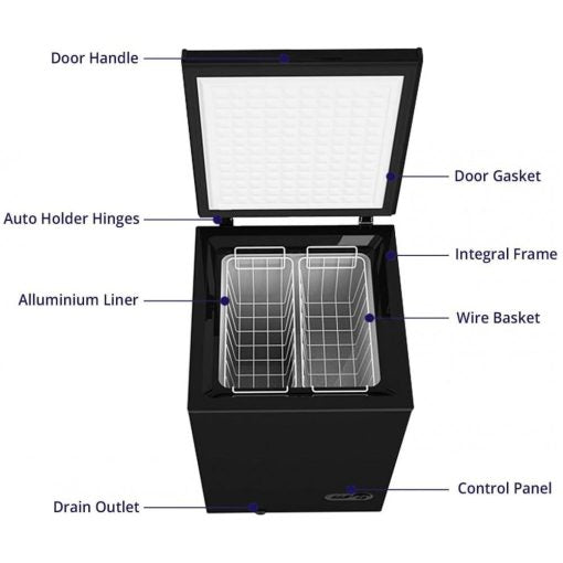 Northair Chest Freezer – 3.5 Cu Ft with 2 Removable Baskets – Reach In Freezer Chest – Quiet Compact Freezer – 7 Temperature Settings – Black