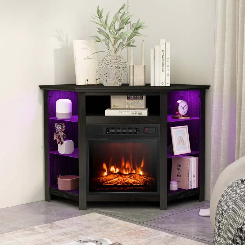 Modern Corner Fireplace TV Stand with LED Lights for TVs up to 50", Entertainment Center with Electric Fireplace & APP Control