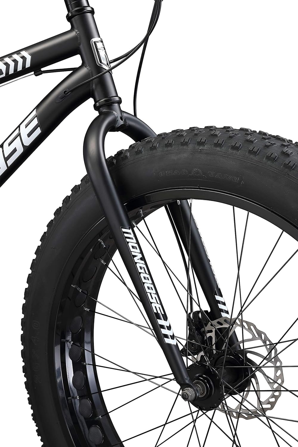 Mongoose Malus Mens and Women Fat Tire Mountain Bike, 26-Inch Bicycle Wheels, 4-Inch Wide Knobby Tires, Steel Frame, 7 Speed Drivetrain, Shimano Rear Derailleur, Disc Brakes