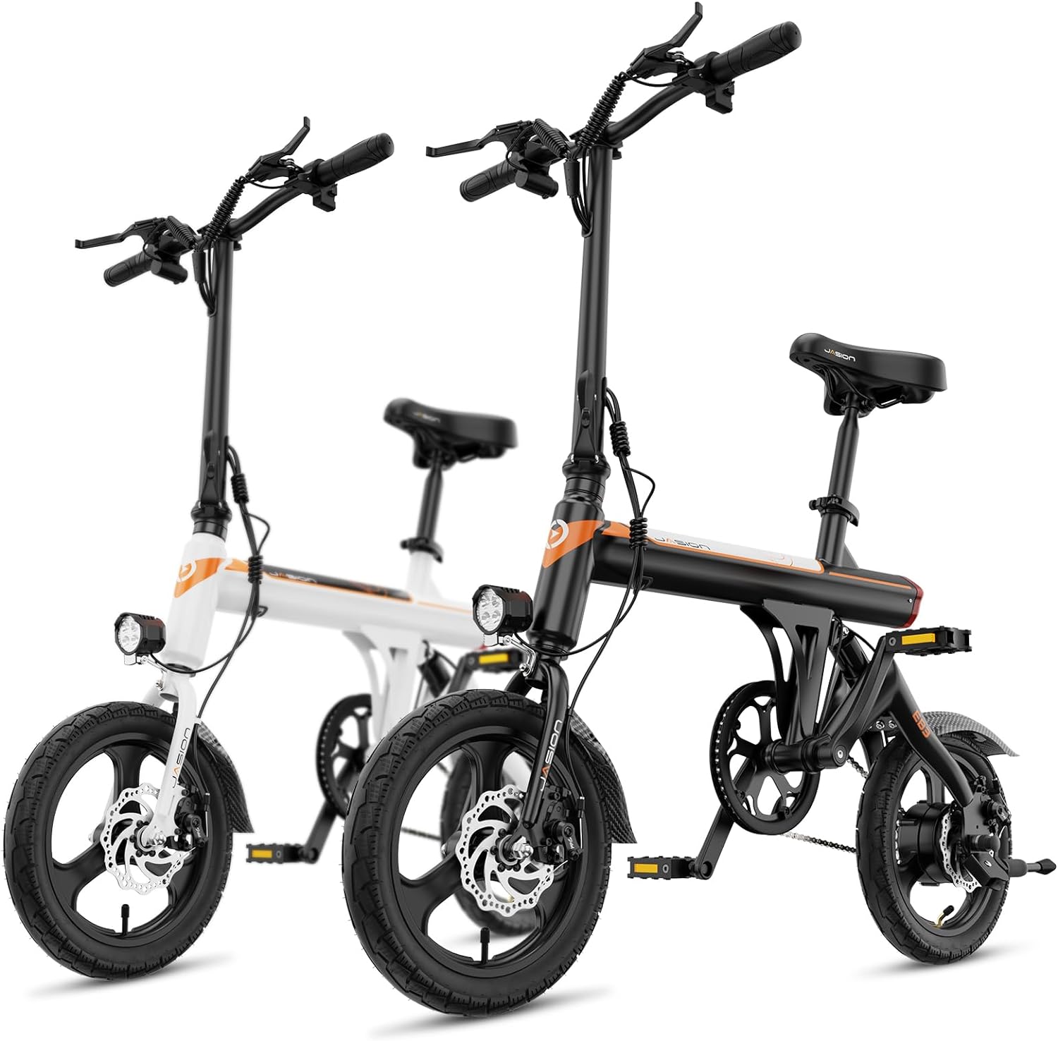 Jasion EB3 Electric Bike Adults 21mph, 500W Peak Motor, 270Wh Battery, Rear Suspension, 3 Levels Assist, 14" Folding Ebike for Adults and Teens, Complies to UL2849