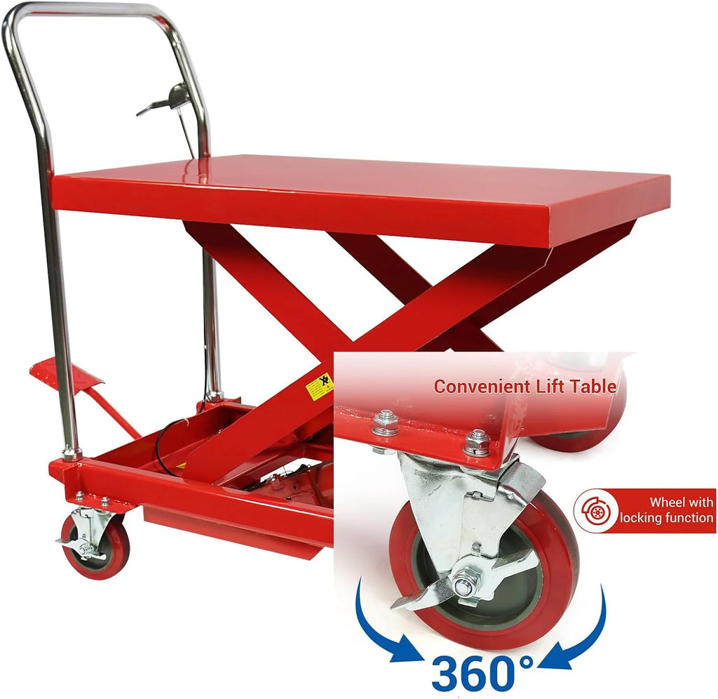 660LBS Hydraulic Lift Table Cart �C 31" Lift Height, Double Scissor Design with 4 Wheels & Non-Slip Pad for Material Handling