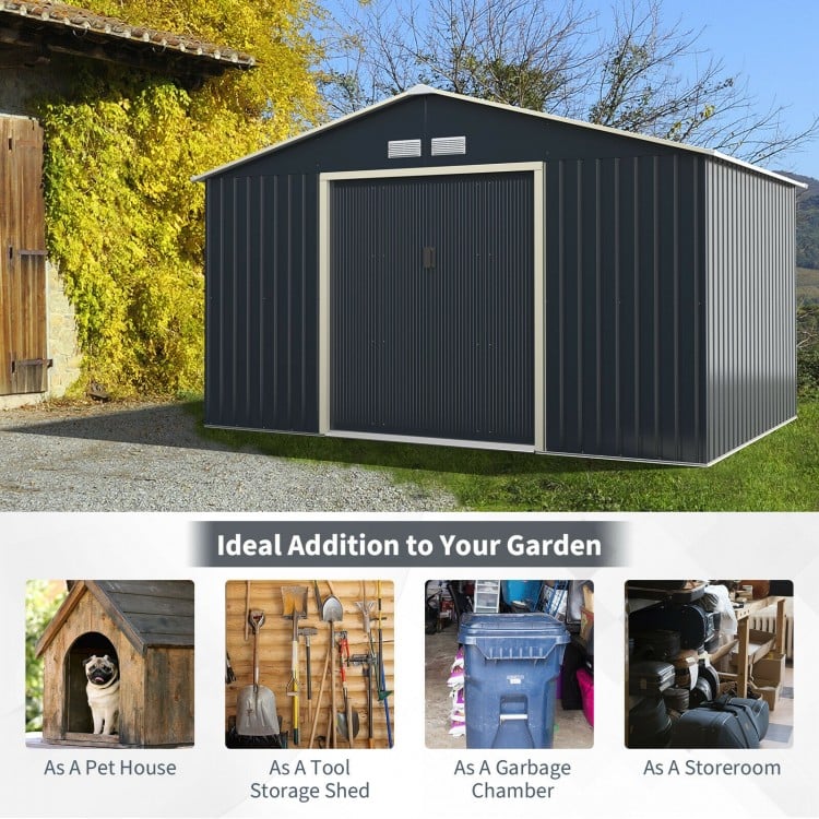 11 x 8 Feet Metal Storage Shed for Garden and Tools with 2 Lockable Sliding Doors