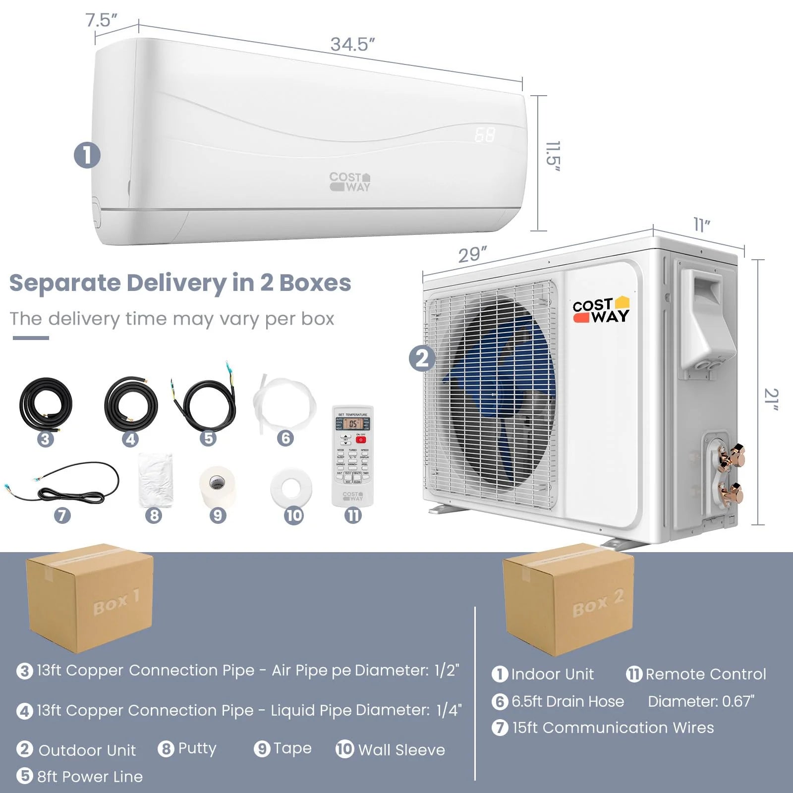 COSTWAY 12000BTU Mini Split Air Conditioner& Heater