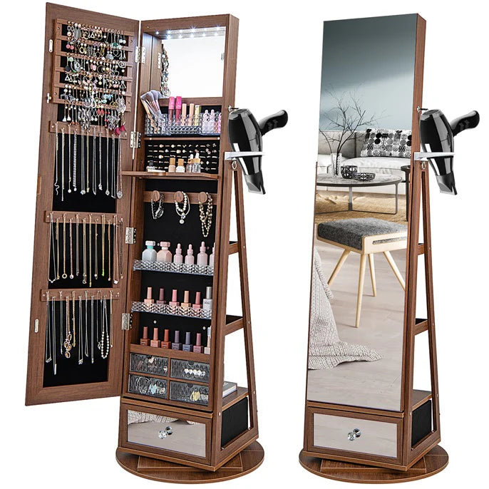 Giantex 360�� Swivel Jewelry Cabinet w/Full-Length Mirror