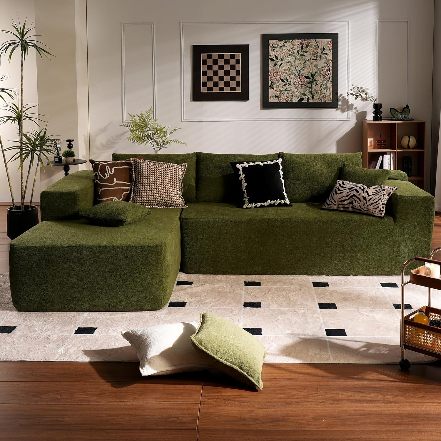 ovios 104" Cloud Sectional Couch with L-Shape Chaise,Modern Modular Sofa with Deep Seat, Upholstered Couches for Living Room Bedroom,No Assembly Required, Black (Corduroy Fabric)