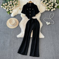 Womens Wide-leg Pants And Slim-fit Single-breasted Top Two-piece Set