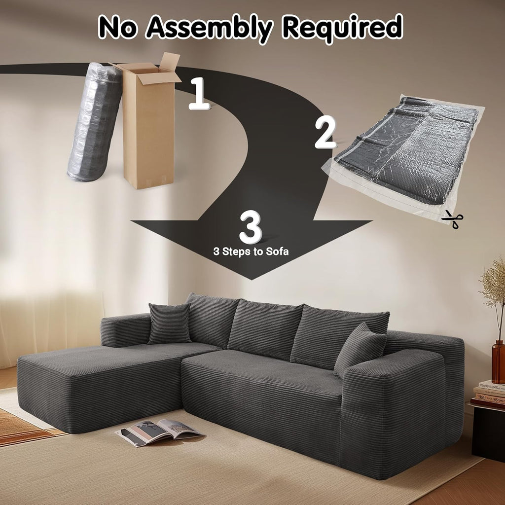 ovios 104" Cloud Sectional Couch with L-Shape Chaise,Modern Modular Sofa with Deep Seat, Upholstered Couches for Living Room Bedroom,No Assembly Required, Black (Corduroy Fabric)