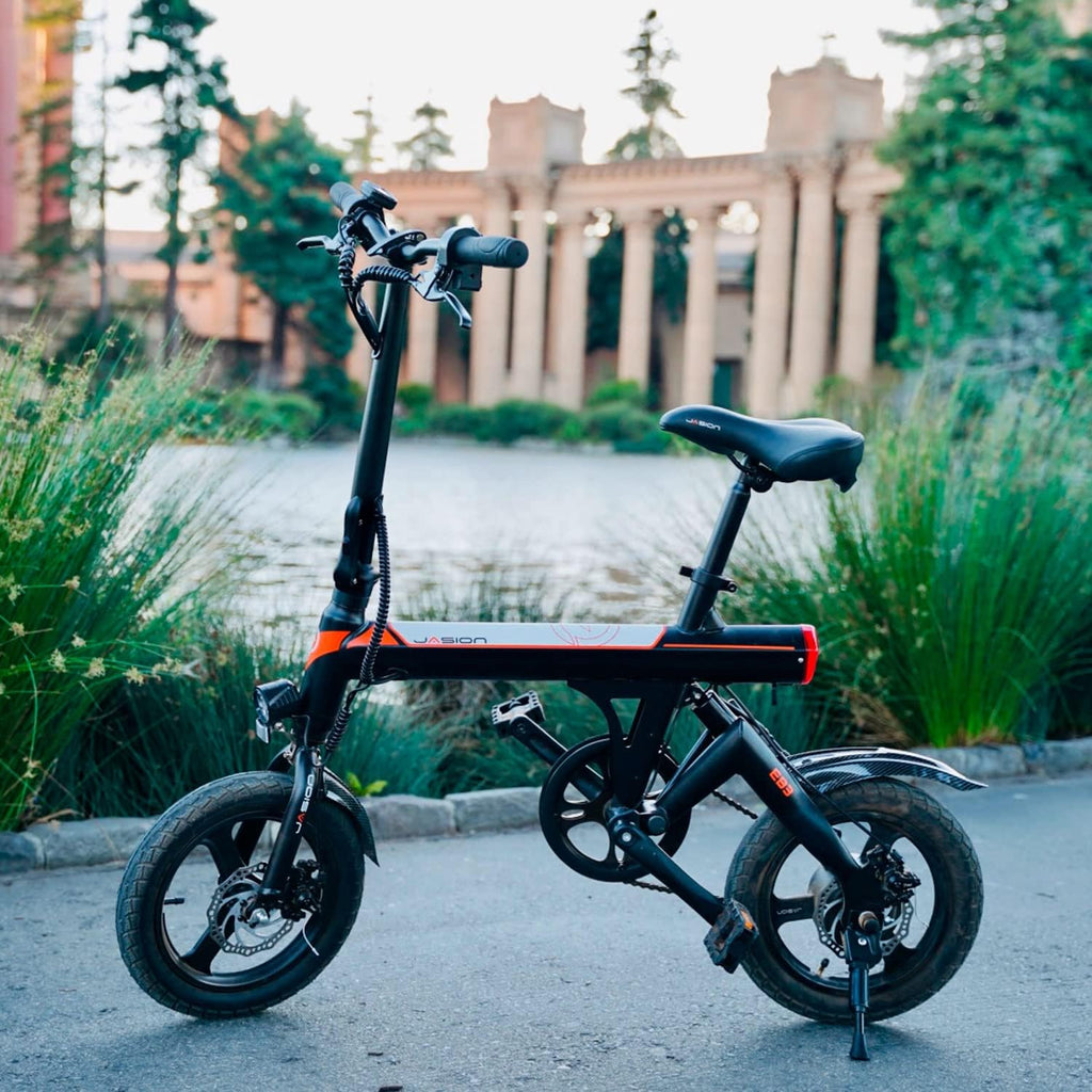 Jasion EB3 Electric Bike Adults 21mph, 500W Peak Motor, 270Wh Battery, Rear Suspension, 3 Levels Assist, 14" Folding Ebike for Adults and Teens, Complies to UL2849
