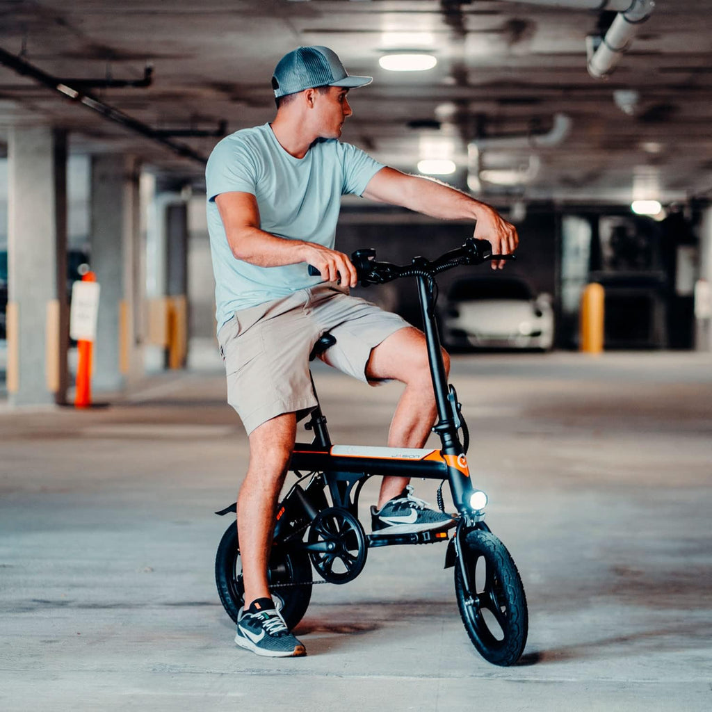 Jasion EB3 Electric Bike Adults 21mph, 500W Peak Motor, 270Wh Battery, Rear Suspension, 3 Levels Assist, 14" Folding Ebike for Adults and Teens, Complies to UL2849