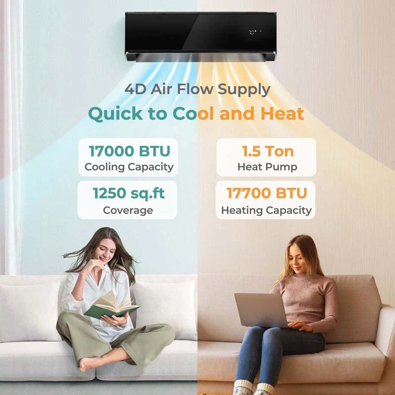 18,000 BTU 21 SEER2 208-230V Wifi Enabled Mini-Split Air Conditioner with Alexa, Wall Mounted Ductless AC Unit Inverter Heat Pump System