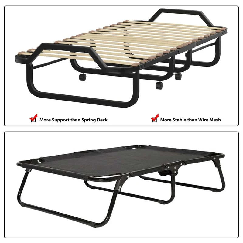 79" x 31.5" Rollaway Bed with Mattress, Portable Guest Bed Folding Sleeper Bed Cot