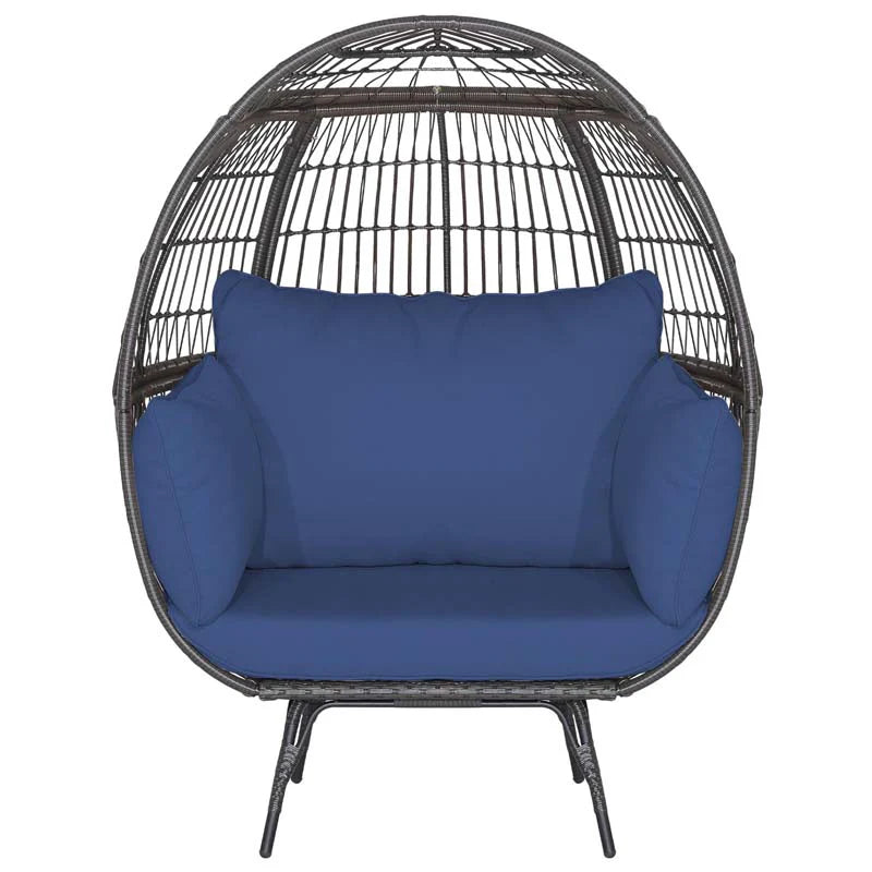 Oversized Wicker Egg Chair with 4 Cushions, Steel Frame Basket Chair Indoor Outdoor Patio Lounge Chair