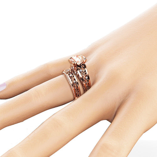 14K Rose Gold Plated Champagne Gemstone Engagement Ring