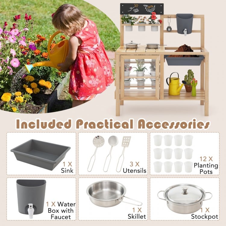 Mud Kitchen Playset with Sink and Plants Observation Room