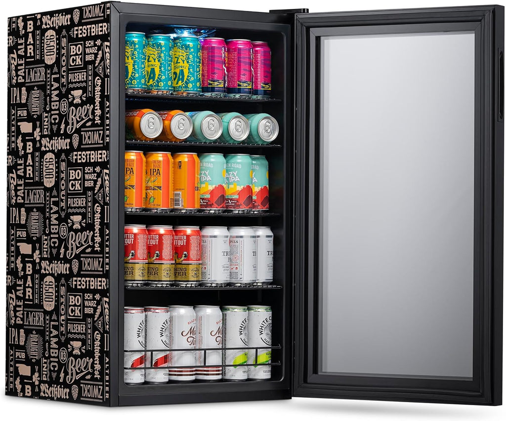 Beverage Refrigerator Cooler | 126 Cans Free Standing with Right Hinge Glass Door | Mini Fridge Beverage Organizer Perfect For Beer, Wine, Soda, And Cooler Drinks